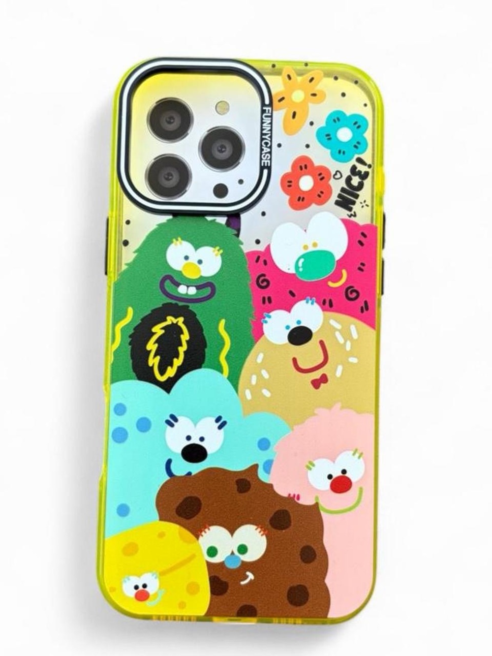 Funny Cartoon Graffiti Art iPhone 16 Pro Max Case Neon Yellow Clear